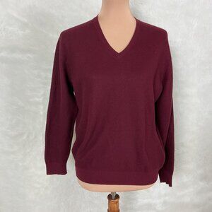 Kuna Women's Burgundy Red 100% Vicuna V-Neck Slim Fit Sweater XL